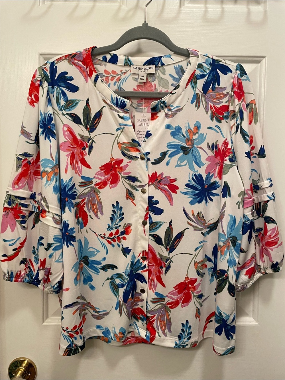 Sabrina Lauren White Floral Button-Front Blouse XL Petite